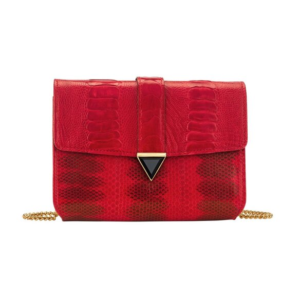 ILLARA Handbags - Snakeskin and Ostrich Crossbody Bag - Red